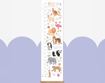 Kids Animal Height Chart – Canvas Growth Chart with Wooden Hanger for Nursery or Bedroom