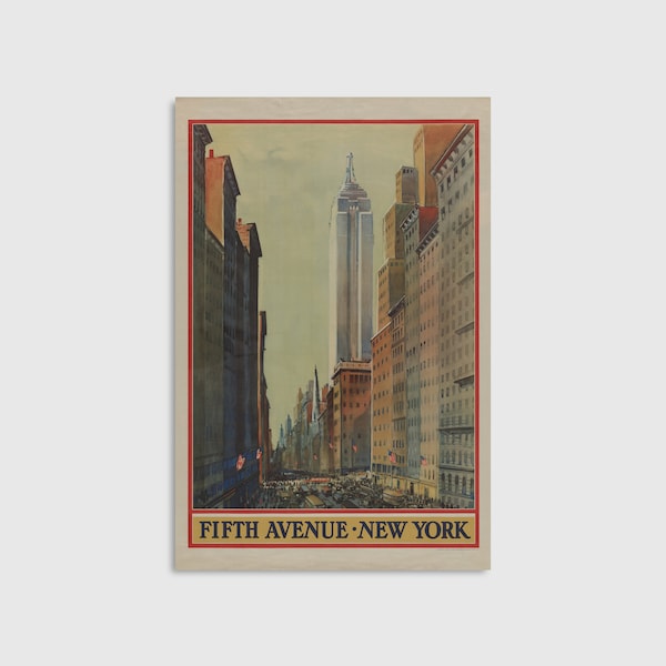 New York US Vintage Poster Digital Travel Decor Fifth Avenue Wall Art