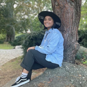 Wide Brim Spanish Bolero Hat, Gaucho Hat, Wide Brim Fedora Hand Painted, Witch Hat, Black, minimalist