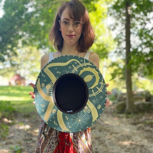 Wide Brim Spanish Bolero Hat, Gaucho Hat, Wide Brim Fedora Hand Painted, Witch Hat, Teal, Snakes, Celestial, Moon