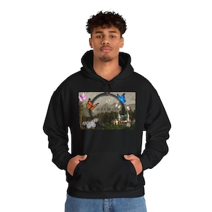 Whimsical Butterfly Graphic Mens Hoodie, Butterfly Pump Cover, Fun Butterfly Sweater, Men&#39;s Butterfly Hoody, Butterfly Print Pullover