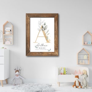 Personalized baby birth poster / Souvenir baby poster / Initial, first name, weight, height and time