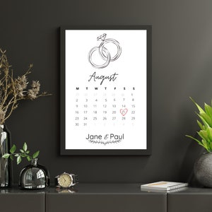 Personalized date poster for couple with first names and date of meeting, civil partnership or marriage - Wall decoration - Poster to print