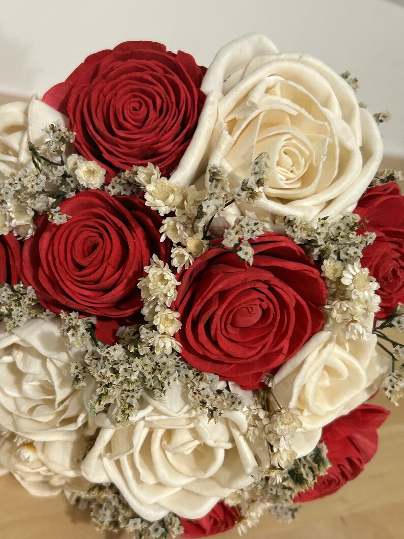 Classic Red Rose Sola Wood Flower Bridal Package Raw Wood Bridal