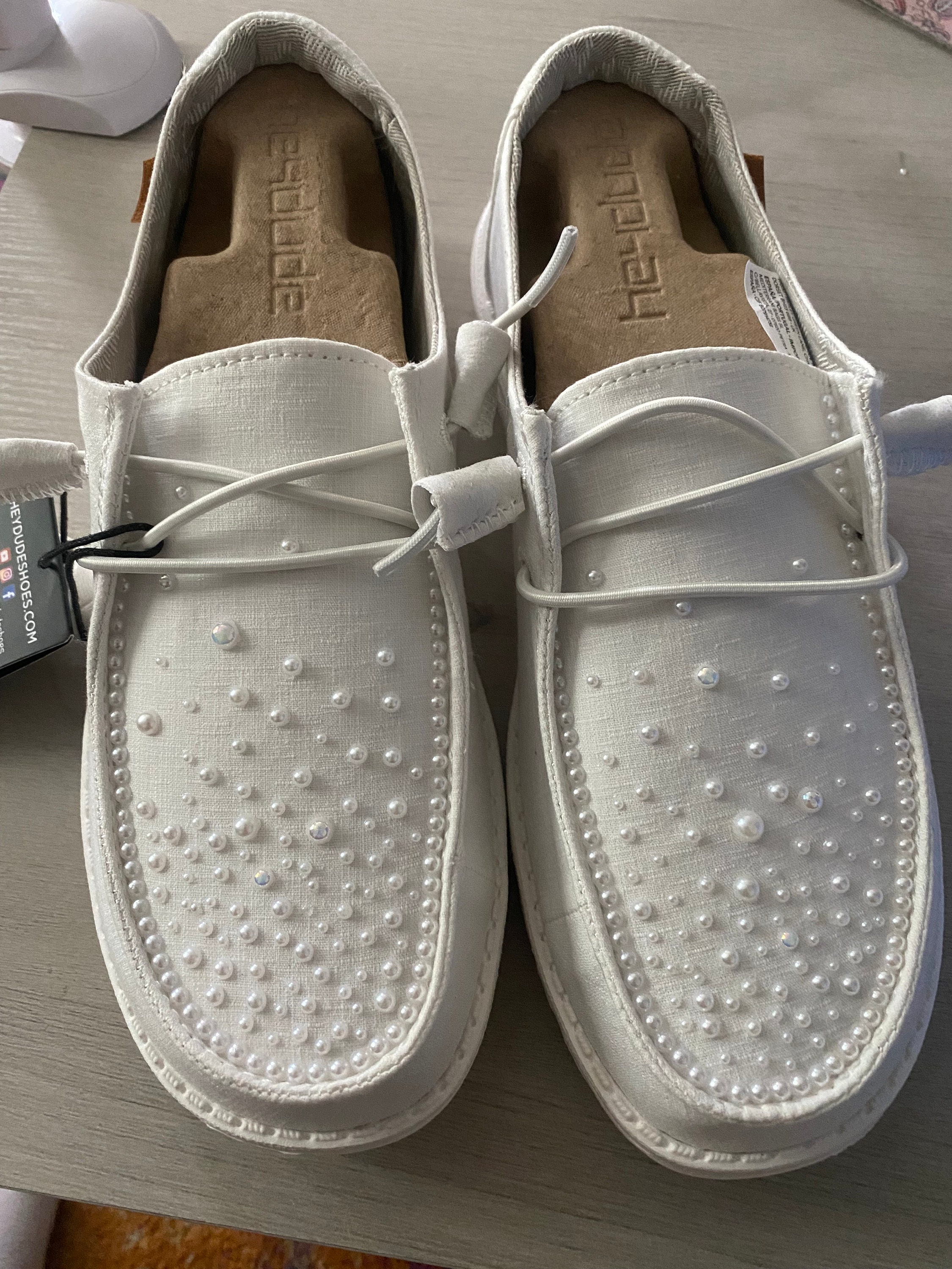 Pearl Hey Dude Wedding Day Shoes Custom Hey Dude Wedding Shoes Bride