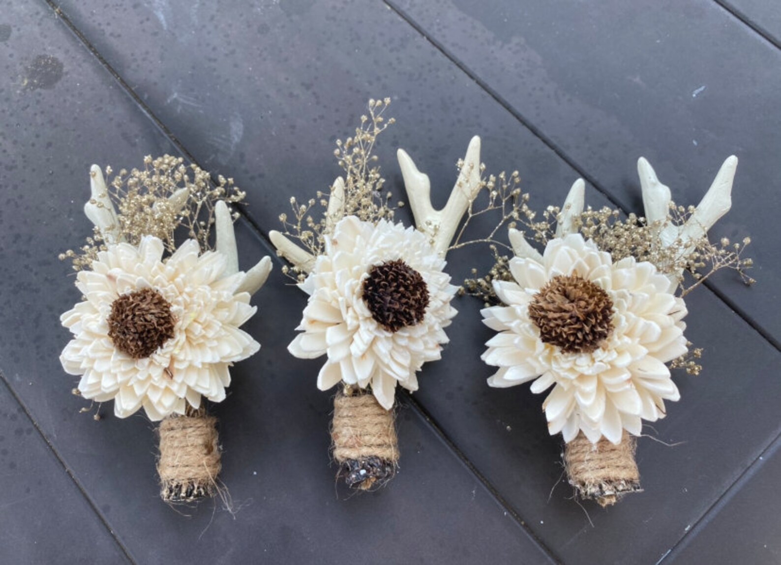 Deer Horn Wedding Day Boutonnière Hunting Groom Boutonnière Deer Horns