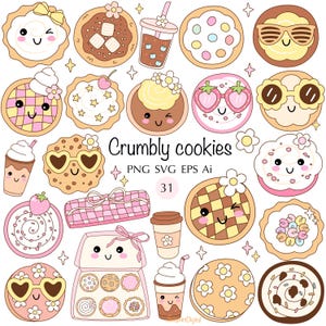 Cookies friables SVG Clipart rétro groovy Cookie PNG Sublimation Pastel Cookie impression ambiance rétro Bundle vacances Cookie bannière art de la fête de cuisson