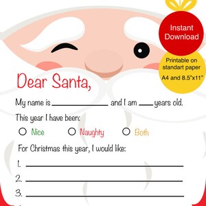 Carta de Papá Noel, carta imprimible de Papá Noel, acceso instantáneo, formato JPEG o PNG fácil, sin necesidad de edición, lista para descargar en formato PDF