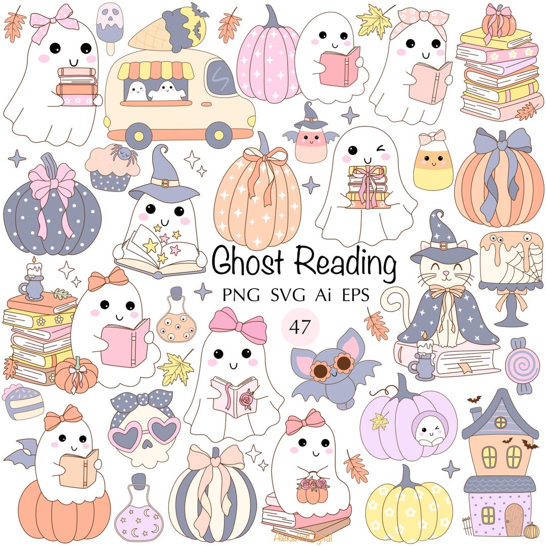 Ghost Reading Clipart 47 SVG Bookish Halloween Png Reading Autumn Vibes ...