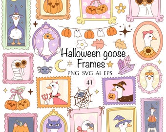 Spooky Goose Halloween Frames SVG clipart creepy goose portraits PNG Fall Season PNG bundle halloween stamps Cute silly goose in costume
