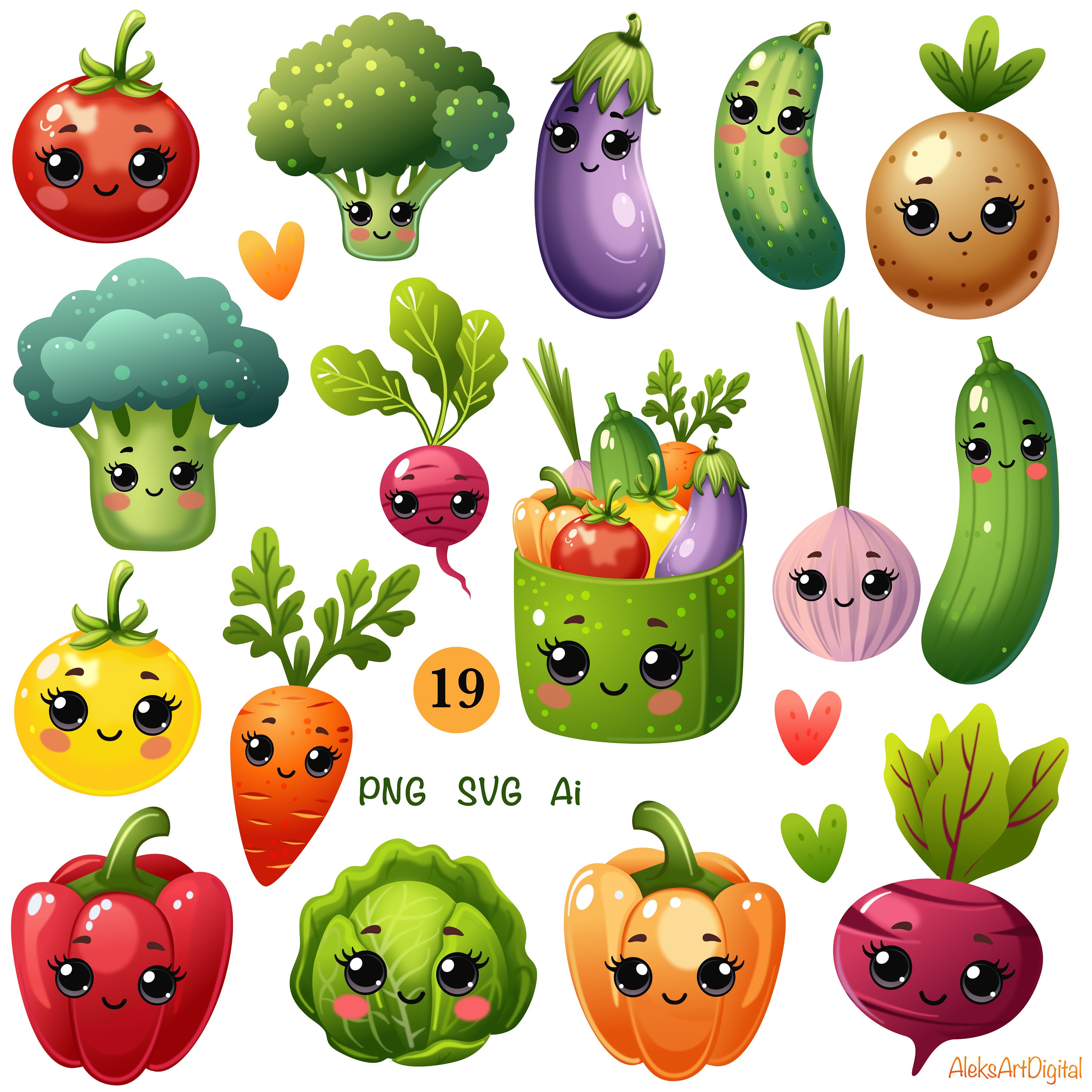 Vegetables Clipart SVG, Set of Baby Vegetables PNG, Bundle of Children ...