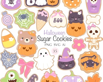 Halloween Zucker Kekse Clipart: Kawaii Spooky PNG SVG AI (Digitaler Download)