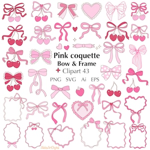 Roze flirt strikken met kersen en aardbeien clipart 43 Valentijn hart in retro stijl frames SVG grillig lint png grensvector