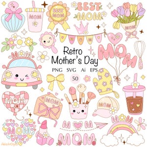 Retro Mutter Tag Clipart 50 SVG Groovy Blume Mutter Tag Clipart niedlichen rosa Mama Vektor Sublimation Trendy Mama Tag Mama Leben png