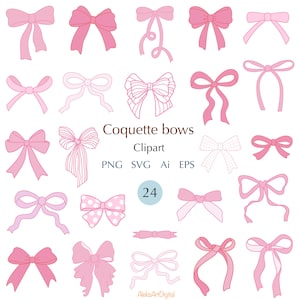 Coquette roze strikken 24 clipart svg, schattige girly haarlinten png, stropdas in retrostijl, tekenen uit de vrije hand