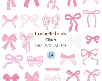 Coquette pink bows 24 clipart svg, cute girly hair ribbons PNG, retro style tie, freehand drawing