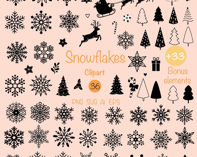 Snowflakes SVG File, Snowfall Clip Art, Snow Bundle Vector, Digital ...