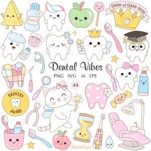 Images vectorielles SVG sur le thème dentaire pour enfants, image PNG de la fée des dents, illustration vectorielle de dentisterie pédiatrique, collection d'autocollants pour agenda de dentiste