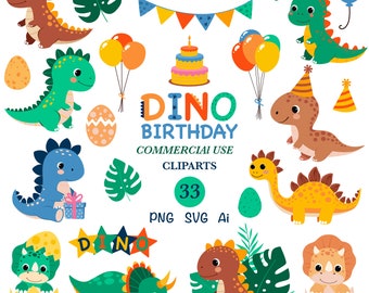 Dinosaur Birthday Clip Art SVG, Baby Dinosaur Bundle for Children&#39;s Birthday, Dinosaur Sticker Set PNG, Illustration Digital Baby Shower
