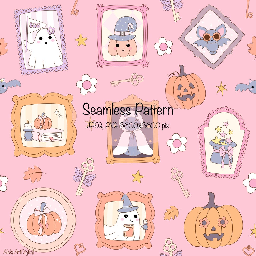Ghost Frames Seamless Pattern, Pastel Halloween Digital Paper (PNG ...