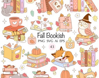 Fall Bookish Clipart Set: Cozy Autumn Readers (SVG, PNG)