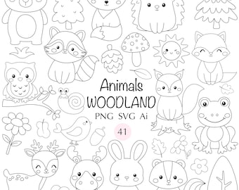Woodland Animals Clipart Bundle: SVG, PNG, Forest Outlines (Digital Download)