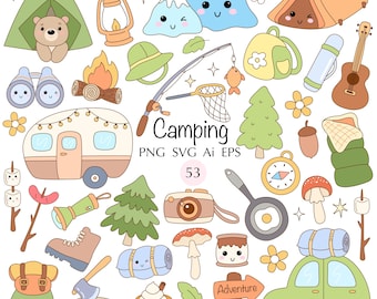 Camping clipart 53 SVG Travel clipart Summer camp png Backpacking clipart Camper png Campfire Camping gift