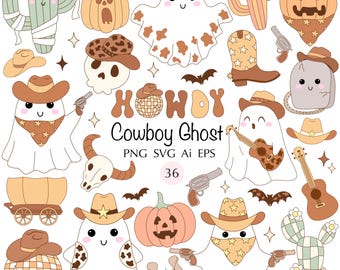 Cowboy Ghost Clipart Set: Western Halloween Graphics (PNG, SVG)