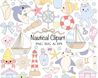 Nautical Clipart: Ocean Animals, Summer Theme (SVG, PNG)