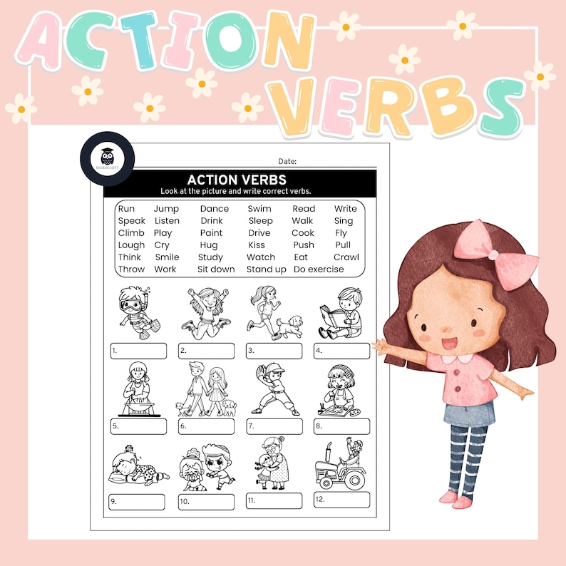 Hoja de trabajo de verbos de acción para niños: actividades de ...