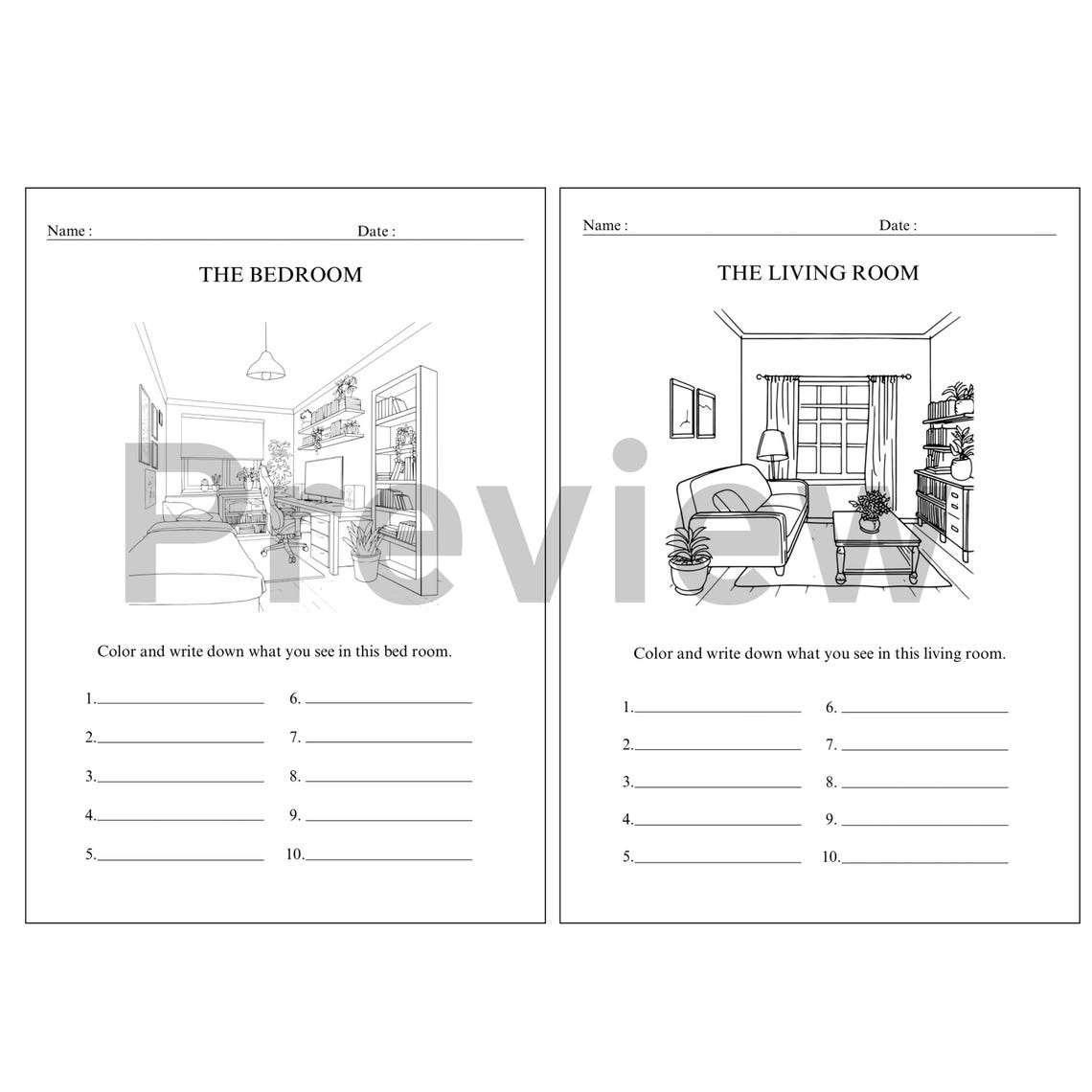 Rooms in a House Vocabulary Worksheets: ESL & Preschool Learning ...