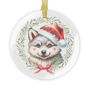 Christmas Wolf Glass Ornament