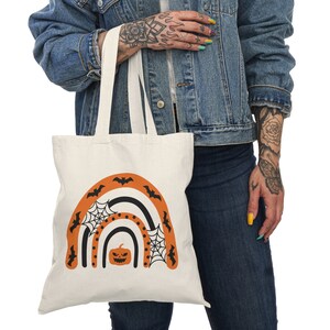 Sacola de arco-íris natural de Halloween, sacola de lona para livros / sacola de compras de algodão / presentes para amantes de livros / bolsa de biblioteca / bolsa feminina