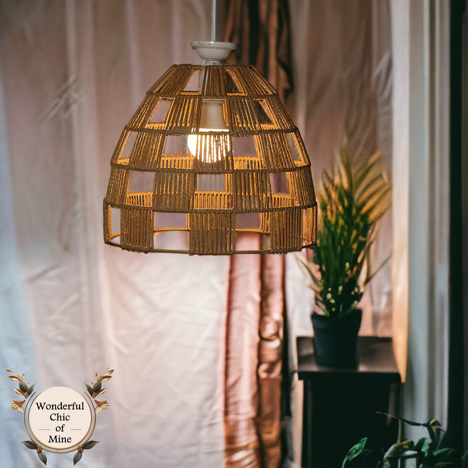 Rattan Light Shades Hemp Rope Lampshades Boho Ceiling Light Etsy UK