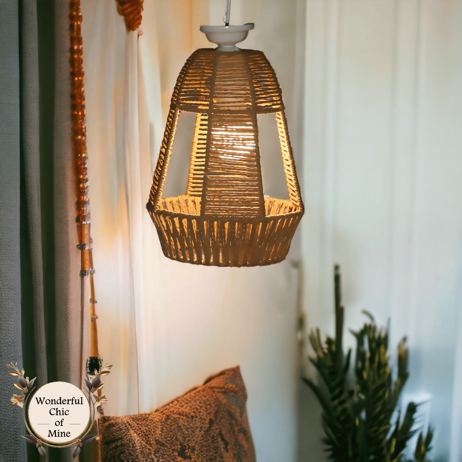 Rattan Light Shades Hemp Rope Lampshades Boho Ceiling Light Etsy UK