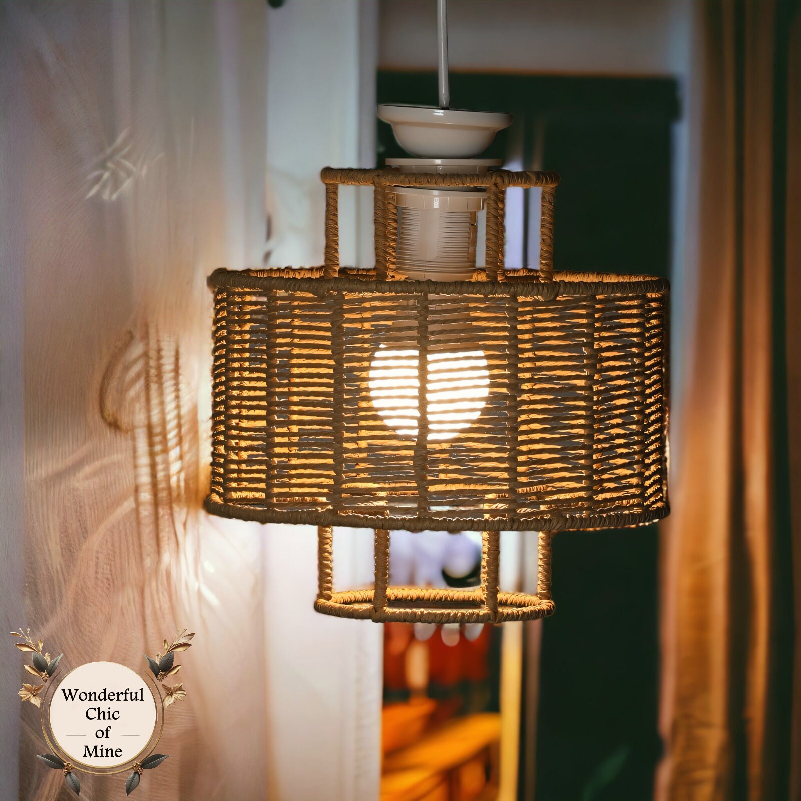 Rattan Light Shades Hemp Rope Lampshades Boho Ceiling Light Etsy UK