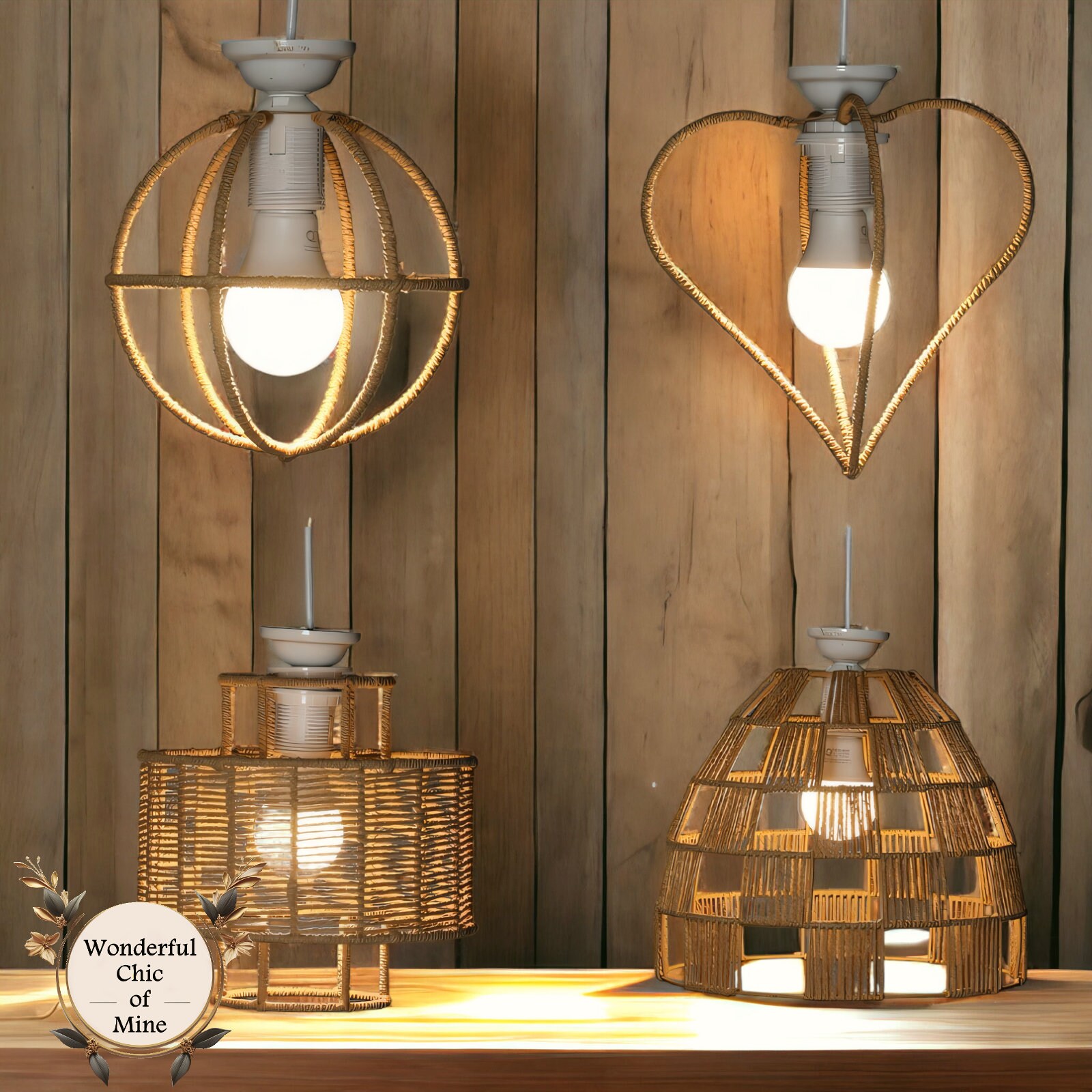 Rattan Light Shades Hemp Rope Lampshades Boho Ceiling Light Etsy UK