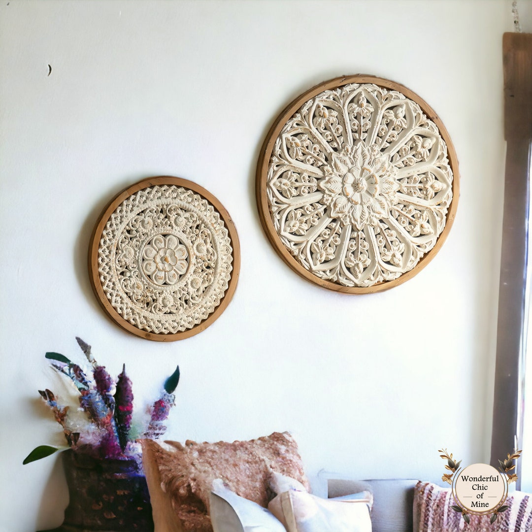 Boho Floral Wall Hangings,wooden Carved Hanging Ornaments,rustic Wooden