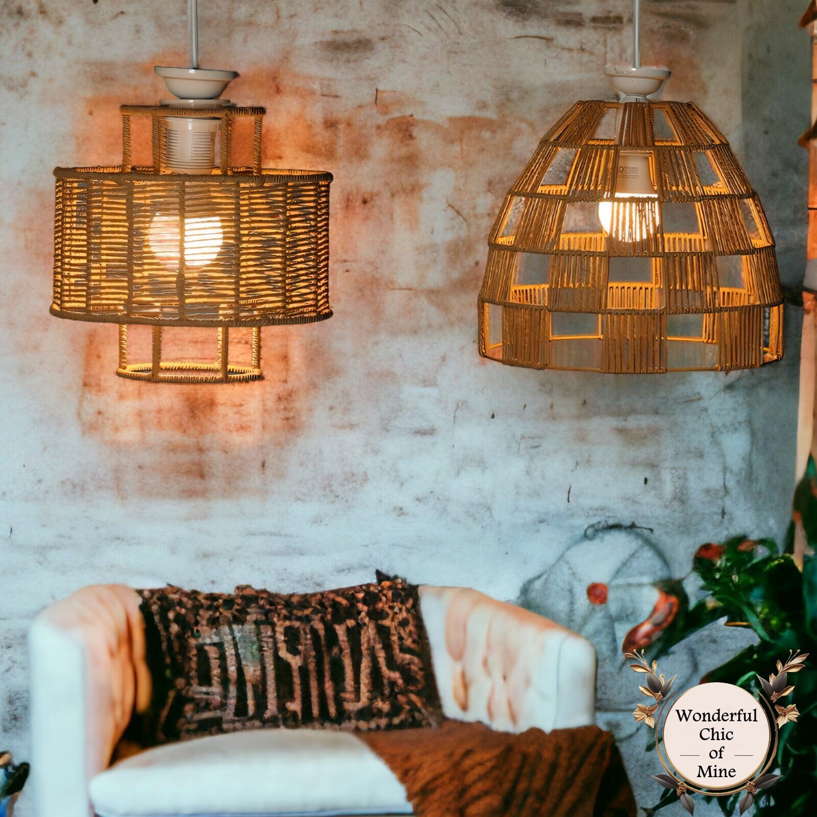 Rattan Light Shades Hemp Rope Lampshades Boho Ceiling Light Etsy UK