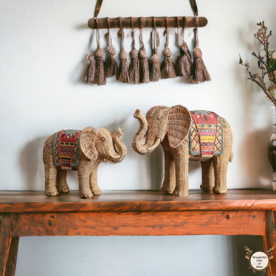 Woven Elephant Sculpture Rattan Elephant Ornament Rattan Etsy