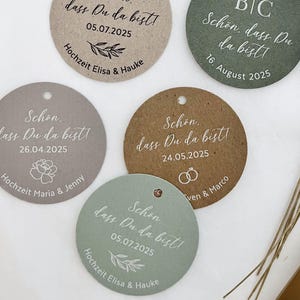 Anhänger Hochzeit personalisiert, Schön dass du da bist, 5 Motive