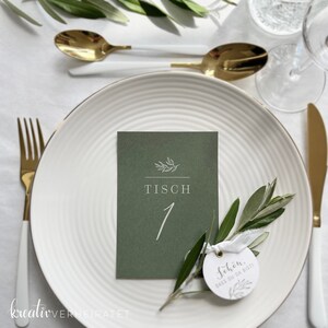 Tischnummern zur Hochzeit mit Weißdruck, Sitzplan Karten für die Tische, 5 Papierfarben bild 6