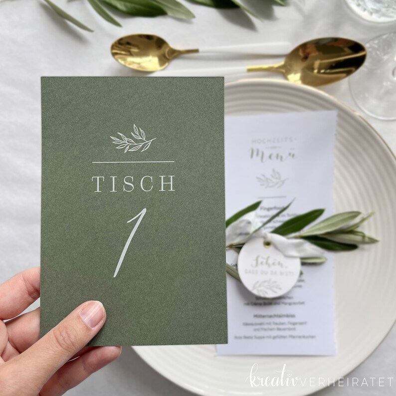 Tischnummern zur Hochzeit mit Weißdruck, Sitzplan Karten für die Tische, 5 Papierfarben bild 5