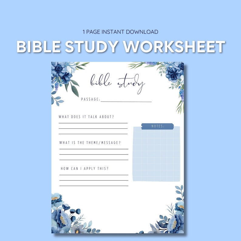 Printable Bible Study Worksheet Instant Download Blue - Etsy