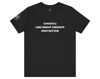 Canasta Therapy Tee - Texto Branco - Camiseta Unissex de Manga Curta Divertida para Amantes de Jogos de Cartas, Perfeita para Uso Casual, Noites de Jogos, Presentes