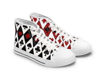 Tênis de cano alto para cartas de jogar, tênis estilo Converse estiloso para amantes de pôquer, blackjack e bridge, presente perfeito para entusiastas de jogos de cartas