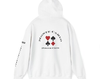 Moletom com capuz para torneio de convite do Monte Carlo Poker Club, moletom com tema de cassino, presente de jogo, vestuário de pôquer masculino e feminino, Riviera Francesa