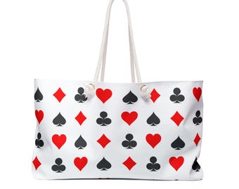 Bolsa de fim de semana com tema de carta de baralho, perfeita para noite de jogos, bolsa de viagem, acessório para piscina, presente ou escapadela de verão