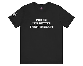 Camiseta Poker Therapy - Texto Branco - Camiseta divertida unissex de manga curta para amantes de jogos de cartas, perfeita para uso casual, noites de jogos, presentes