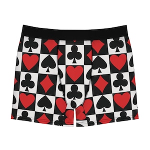 Boxer da uomo a quadri, biancheria intima da giocatore di poker, boxer a quadri rossi, bianchi e neri, regalo a tema casinò, abbigliamento per giochi di carte